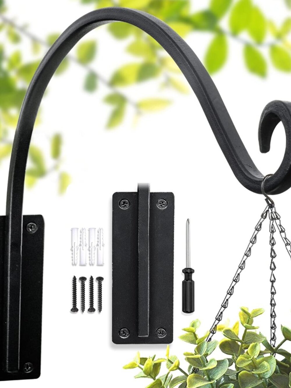 Outdoor Hanging Plant Bracket – Hand-Forged Iron Bird Feeder Hook, Weather-Resis
